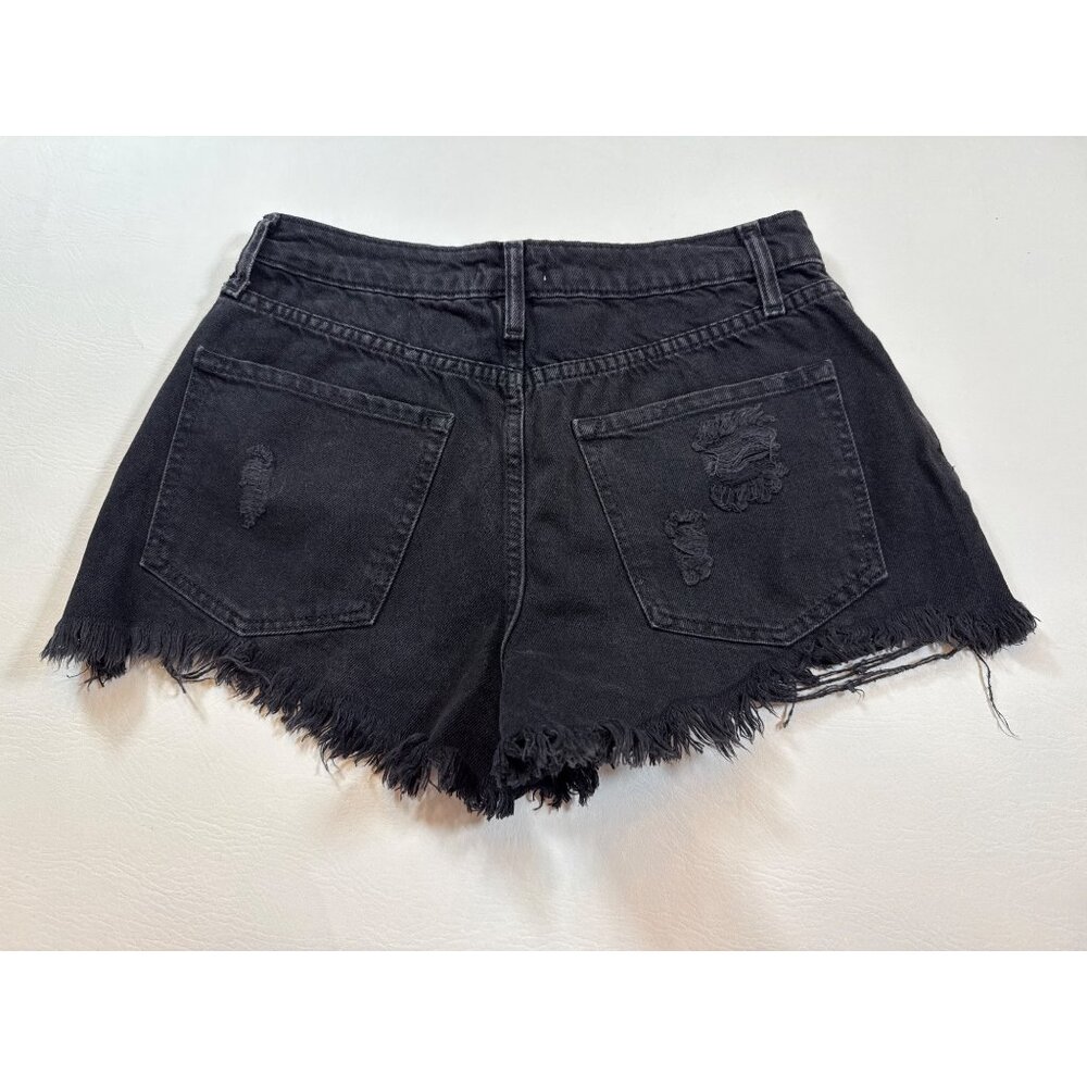 Forever 21 Premium Black Distressed Denim High-Waist Frayed Wmn Short 27 (BB306) - Picture 2 of 7